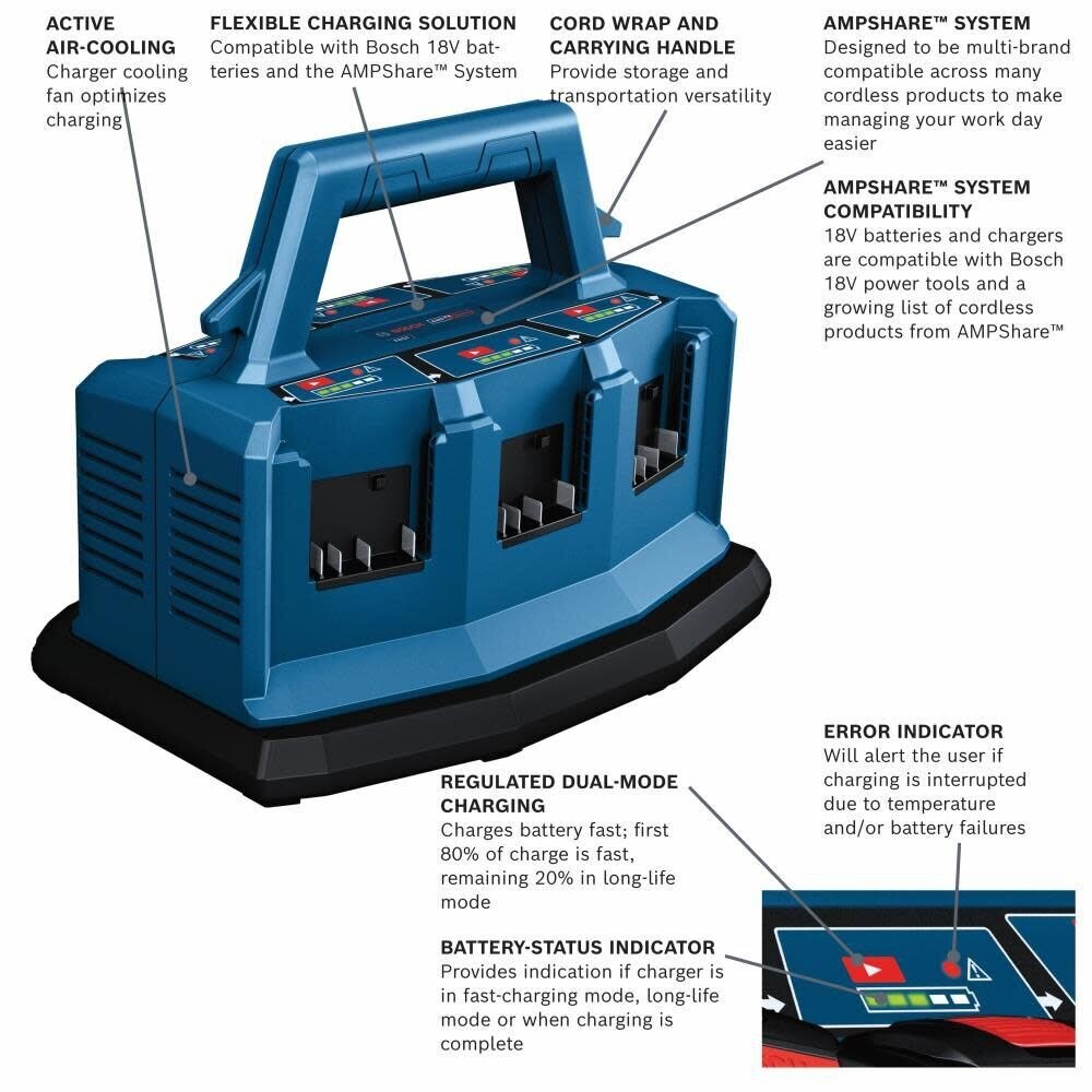 Bosch GAL18V6-80 18V 6-Bay Fast Battery Charger - 2