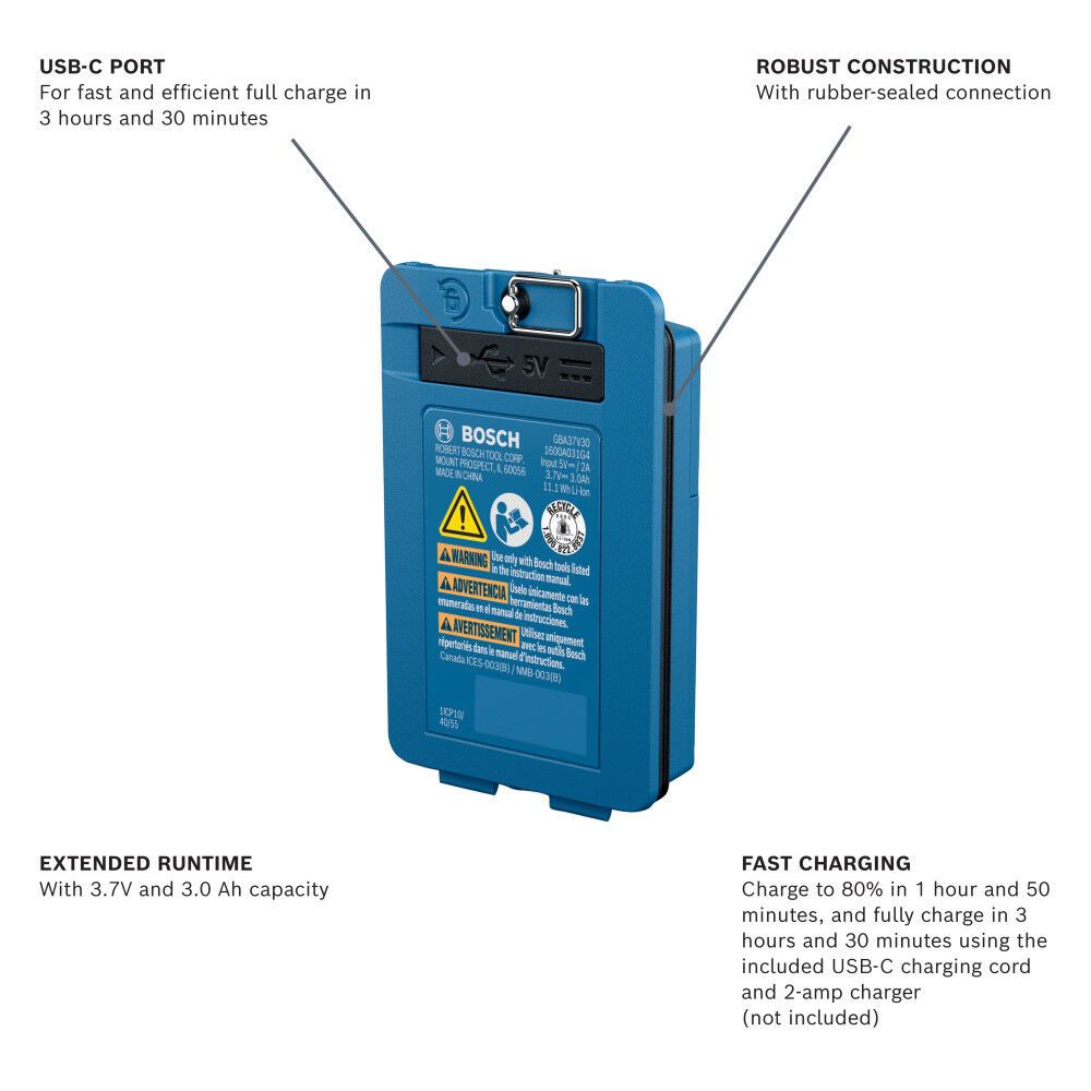 Bosch GBA37V30 3.7V Lithium-Ion 3.0 Ah Battery - 2