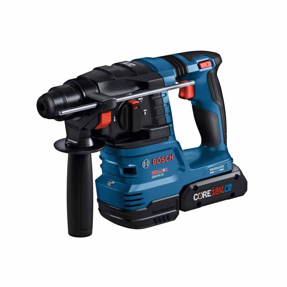 Bosch GBH18V-22K24 18V Brushless 3/4" SDS-plus Bulldog Rotary Hammer w/ (2) CORE18V 4 Ah Advanced Power Batteries - 5