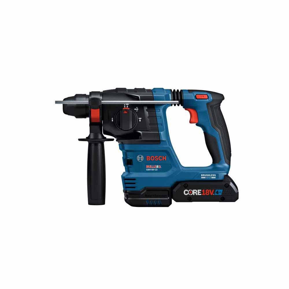 Bosch GBH18V-22K24 18V Brushless 3/4" SDS-plus Bulldog Rotary Hammer w/ (2) CORE18V 4 Ah Advanced Power Batteries - 6