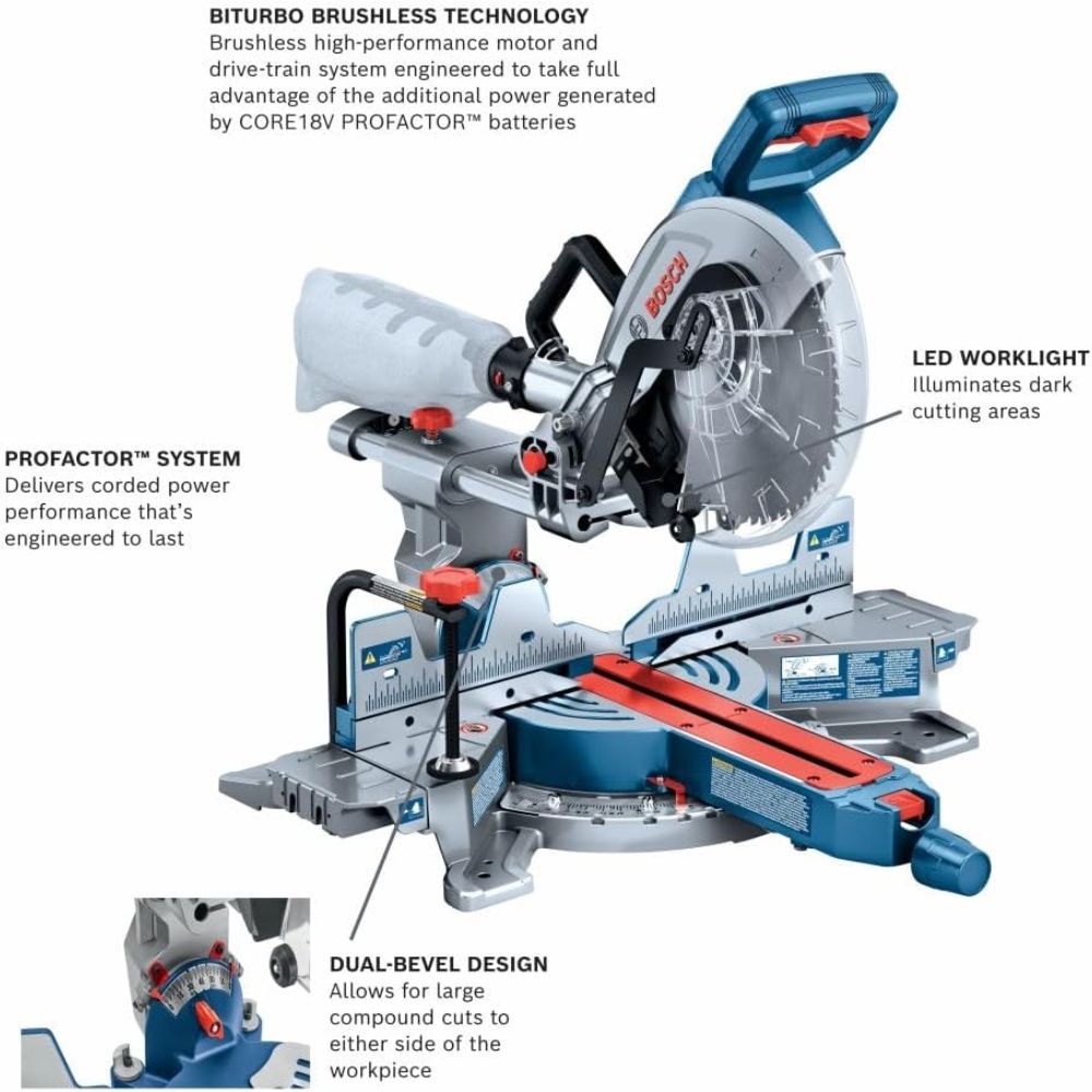 Bosch GCM18V-10SDN14 18V PROFACTOR 10" Slide Miter Saw Kit w/ (1) 8.0 Ah CORE Performance Battery - 2