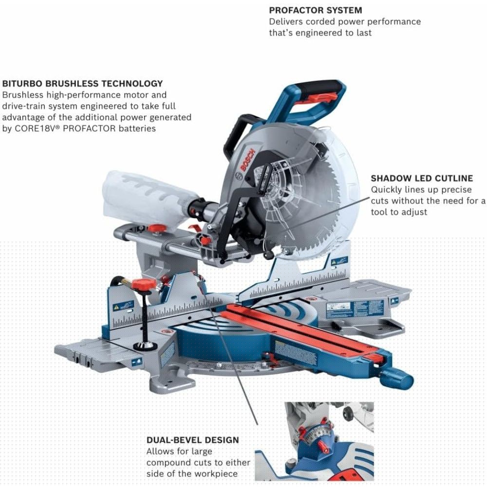 Bosch GCM18V-12SDN14 18V PROFACTOR 12" Slide Miter Saw Kit w/ (1) 8.0 Ah CORE Performance Battery - 2