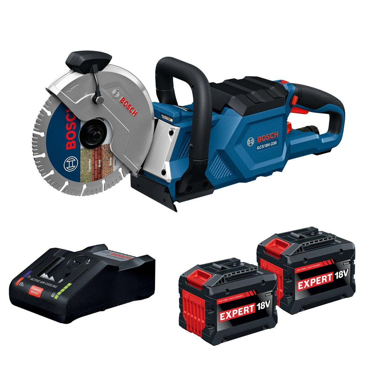 Bosch GCS18V-230N215X 18V Brushless 9" Cutoff Saw Kit with Charger (2 EXPERT 15 Ah Batteries)