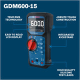 Bosch GDM600-15 True RMS 600V Digital Multimeter with Test Leads (2 AA Batteries Included) - 2