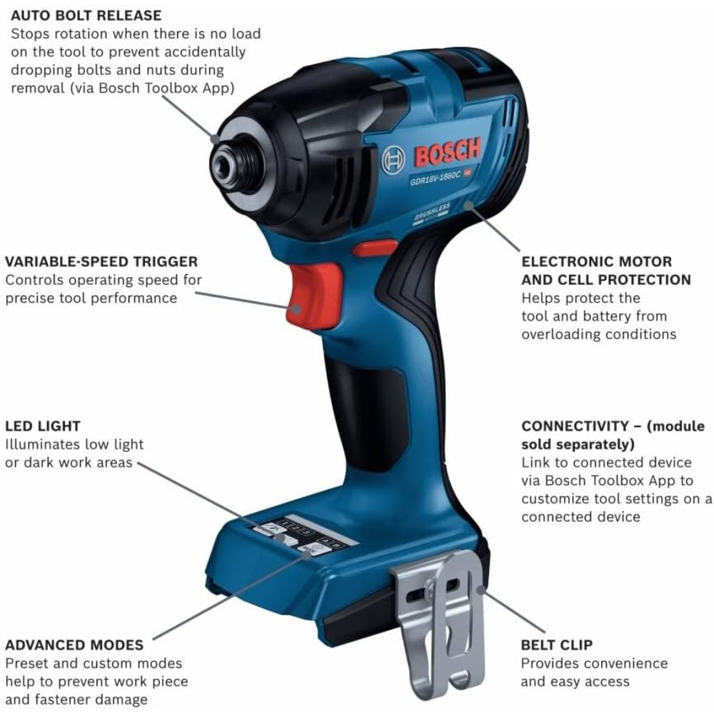 Bosch GDR18V-1860CN 18V Brushless Connected-Ready 1/4 In. Hex Impact Driver (Bare Tool) - 2