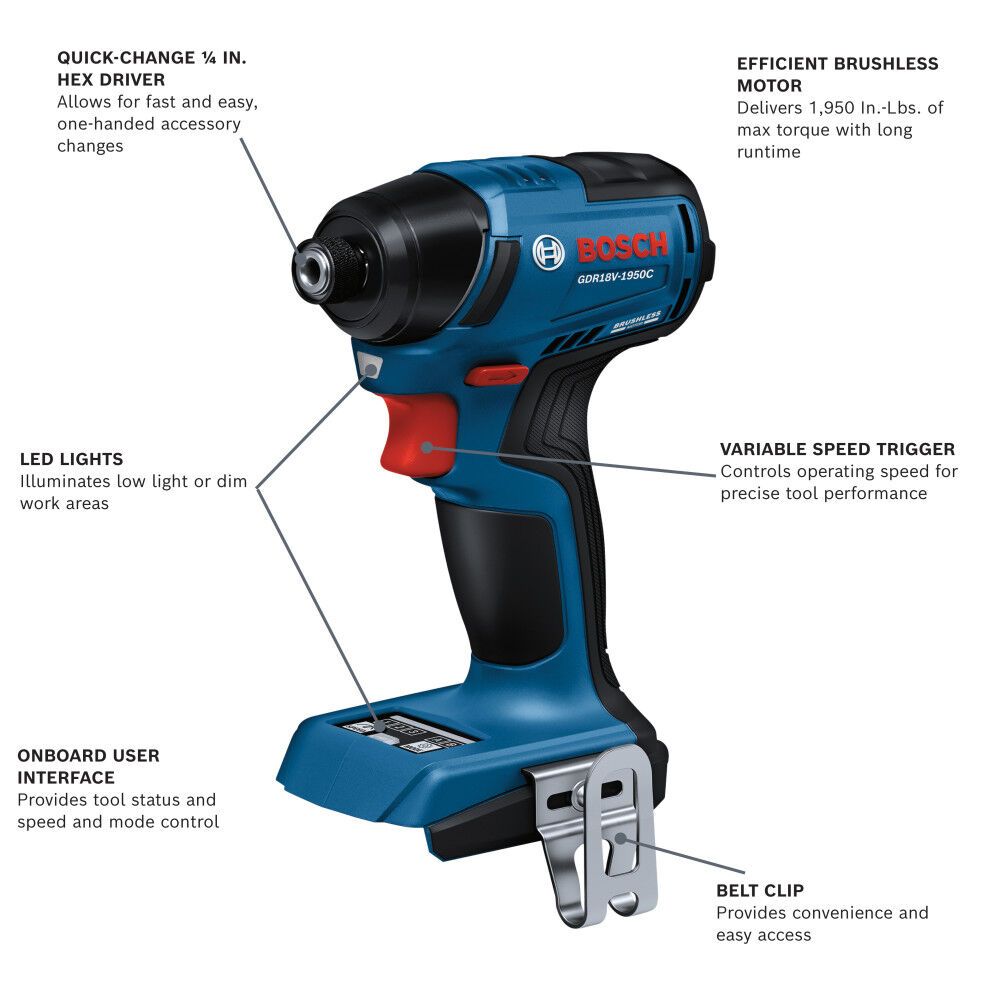 Bosch GDR18V-1950CN 18V Brushless Impact Driver (Bare Tool) - 2