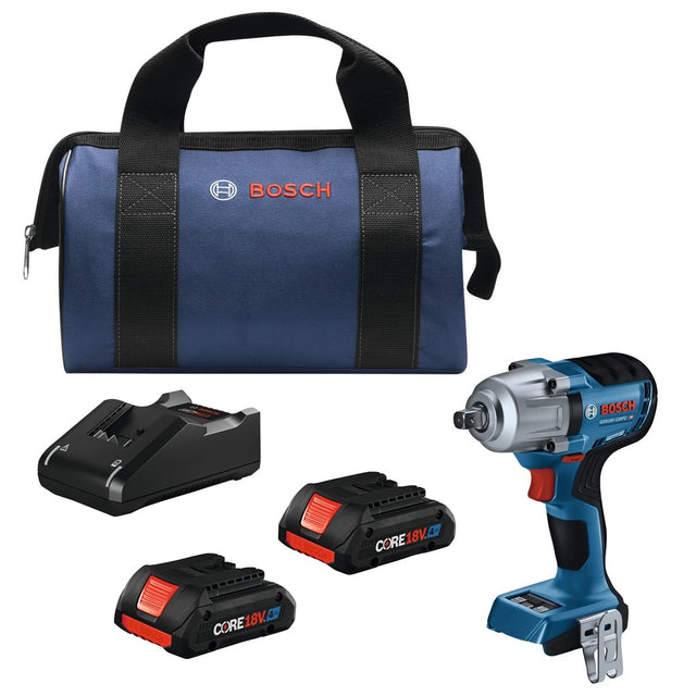 Bosch GDS18V-330PCB25 18V Brushless 1/2" Mid-Torque Impact Wrench Kit with Pin Detent (2 Batteries)