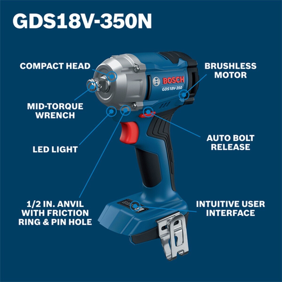 Bosch GDS18V-350N 18V 1/2" Mid Torque Impact Wrench (Bare Tool) - 2