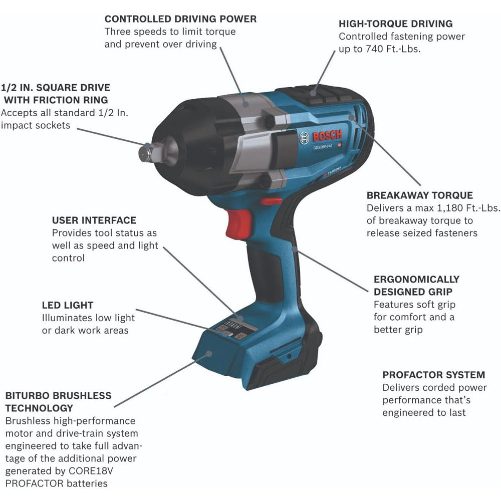 Bosch GDS18V-740N Profactor 18V 1/2 Impact Wrench w/ Friction Ring (bare tool) - 2