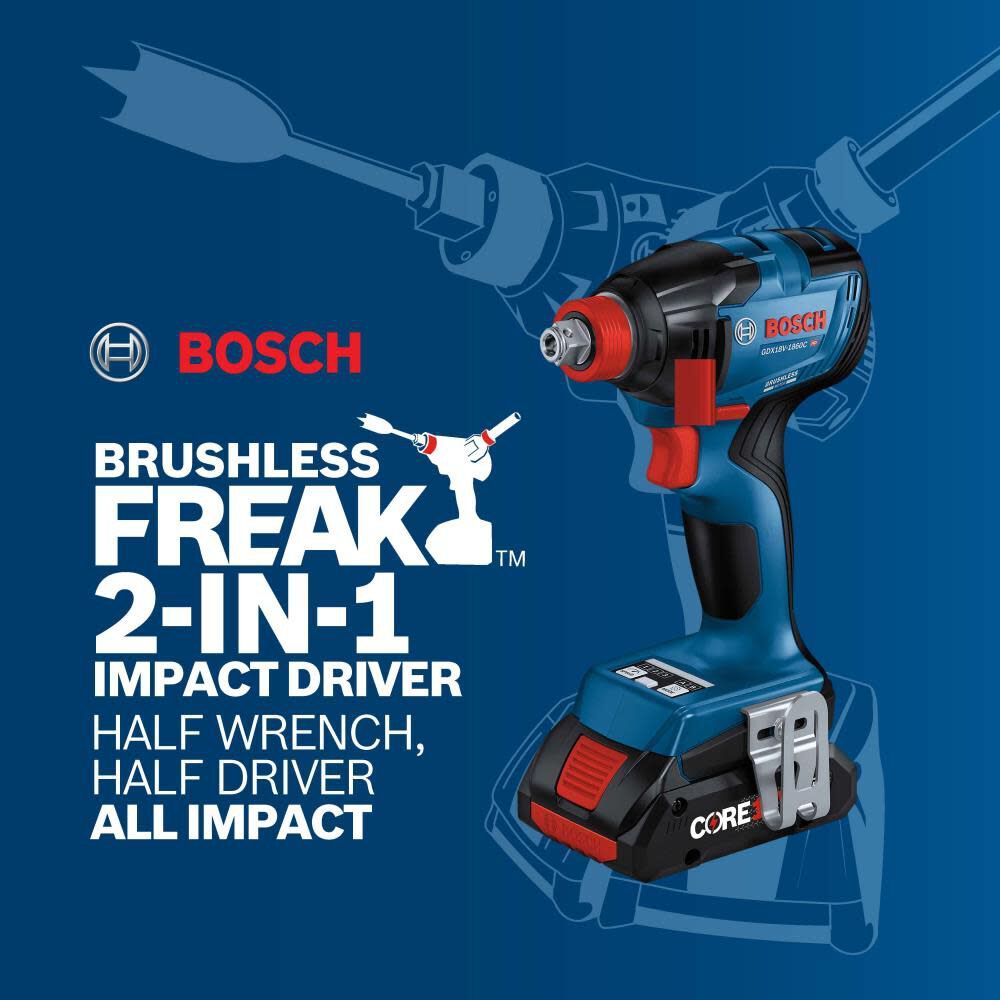 Bosch GDX18V-1800B12 18V Two-In-One 1/4" and 1/2" Bit/Socket Impact Driver/Wrench Kit with 2 Ah Standard Power Battery - 5