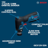 Bosch GEX12V-32N 12V Compact Cordless Brushless 1-1/4" Random Orbital Sander Bare Tool - 2