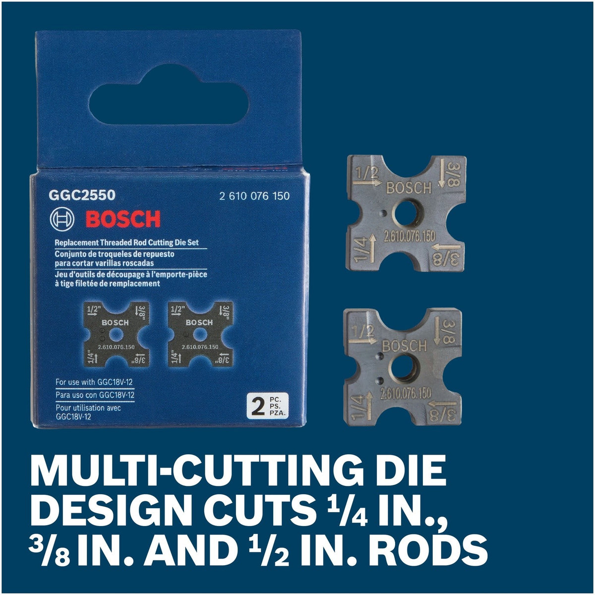 Bosch GGC2550 Replacement Threaded Rod Cutting Die Set for GGC18V-12 1/4" 3/8" and 1/2" (2 Pack) - 5
