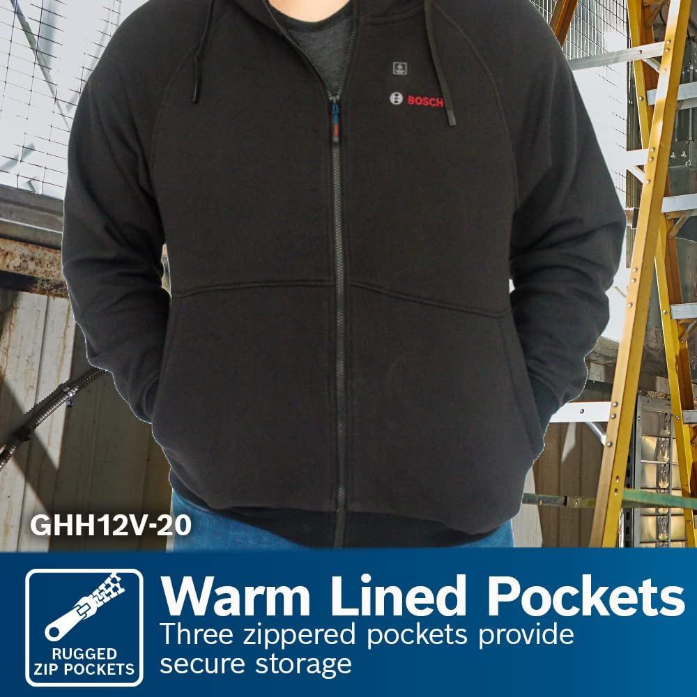 Bosch GHH12V-20LN12 12V Max Heated Hoodie Kit with Portable Power Adapter - Size Large - 8