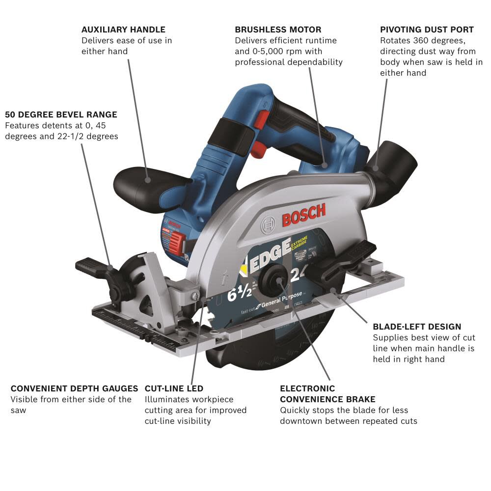 Bosch GKS18V-22LN 18V Brushless Blade-Left 6-1/2" Circular Saw (Bare Tool) - 2