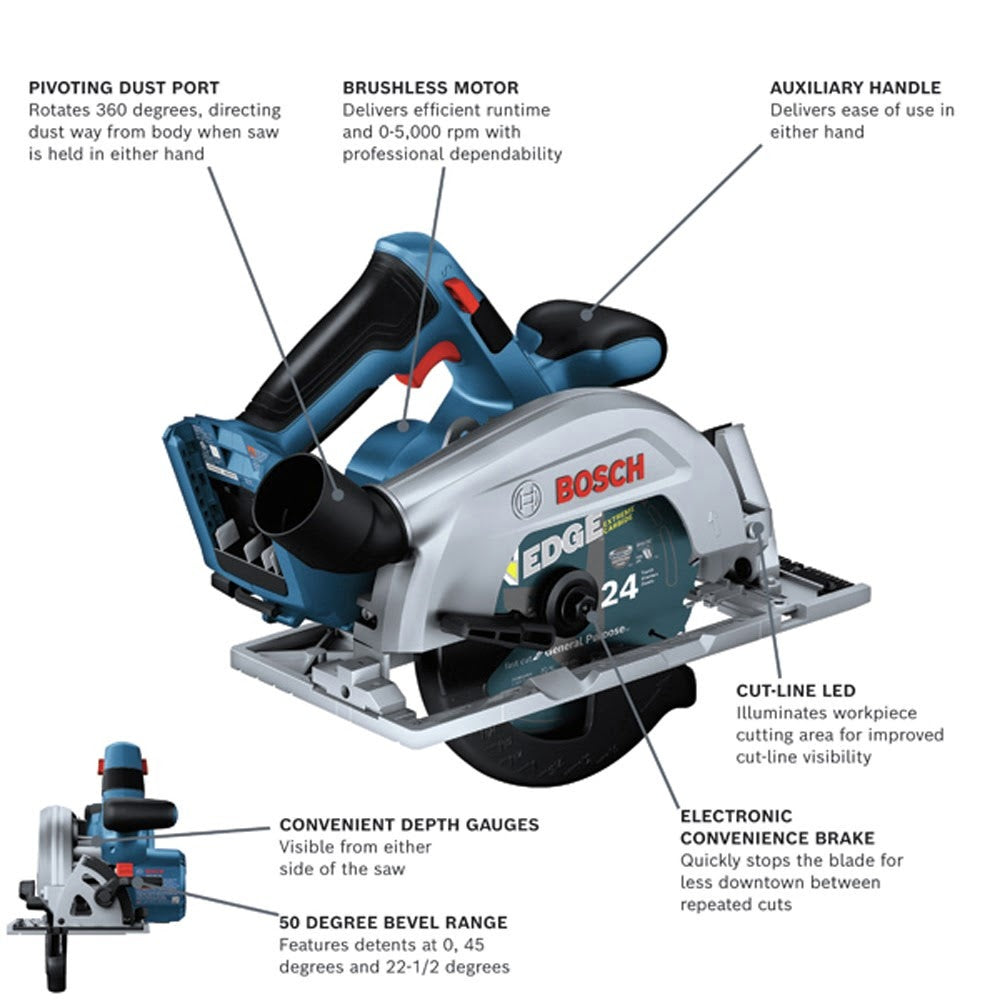 Bosch GKS18V-22N 18V Brushless Blade-Right 6-1/2" Circular Saw (Bare Tool) - 2