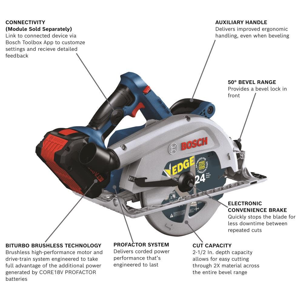 Bosch GKS18V-25CB14 PROFACTOR 18V Connected-Ready 7-1/4 In. Circular Saw Kit with (1) CORE18V 8 Ah High Power Battery - 2