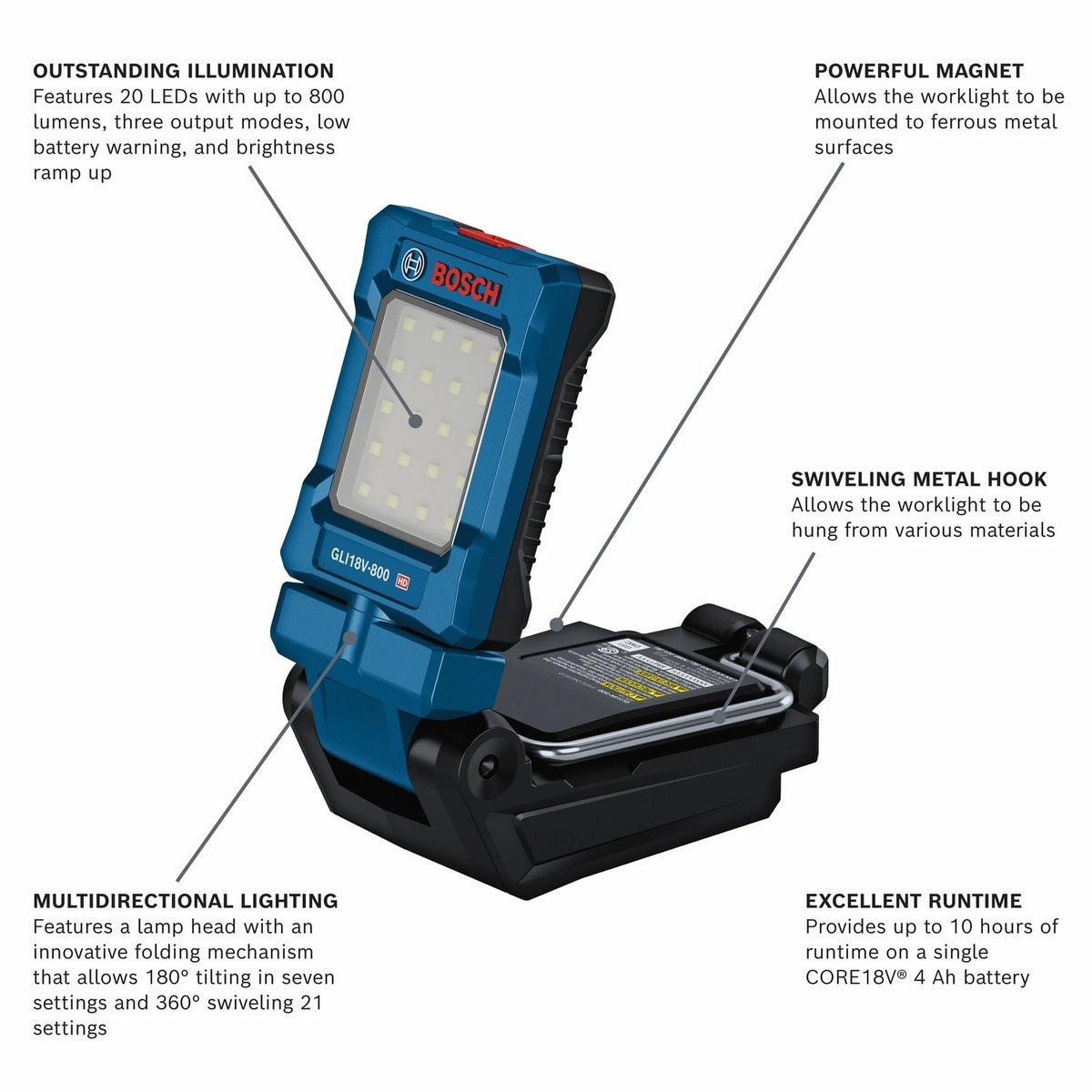 Bosch GLI18V-800N 18V Multidirectional LED Worklight Bare Tool with 800 Lumens - 2