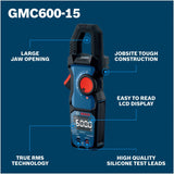 Bosch GMC600-15 True RMS 600A Clamp Meter with 1.18" Jaw Opening and Test Leads - 2