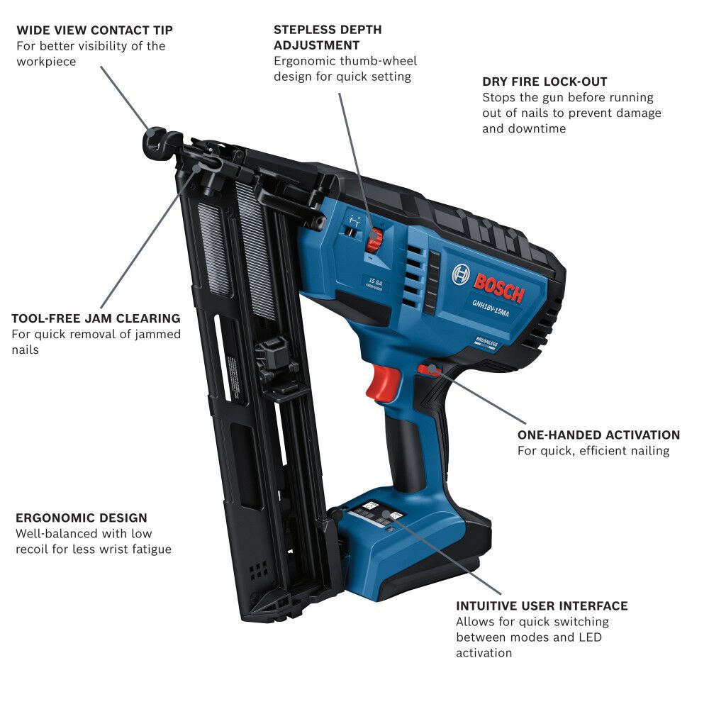 Bosch GNH18V-15MAN 18V Brushless 15-Gauge Angled Finish Nailer (Bare Tool) - 2