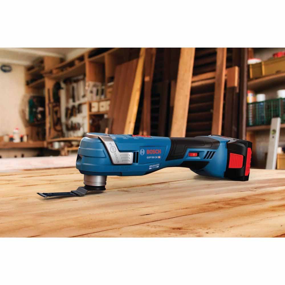 Bosch GOP18V-34B14 18V Brushless Starlock Oscillating Kit w/ (1) CORE18V 4 Ah Advanced Battery and GAL18V-40 + 3 Blades + Sanding Pads - 8