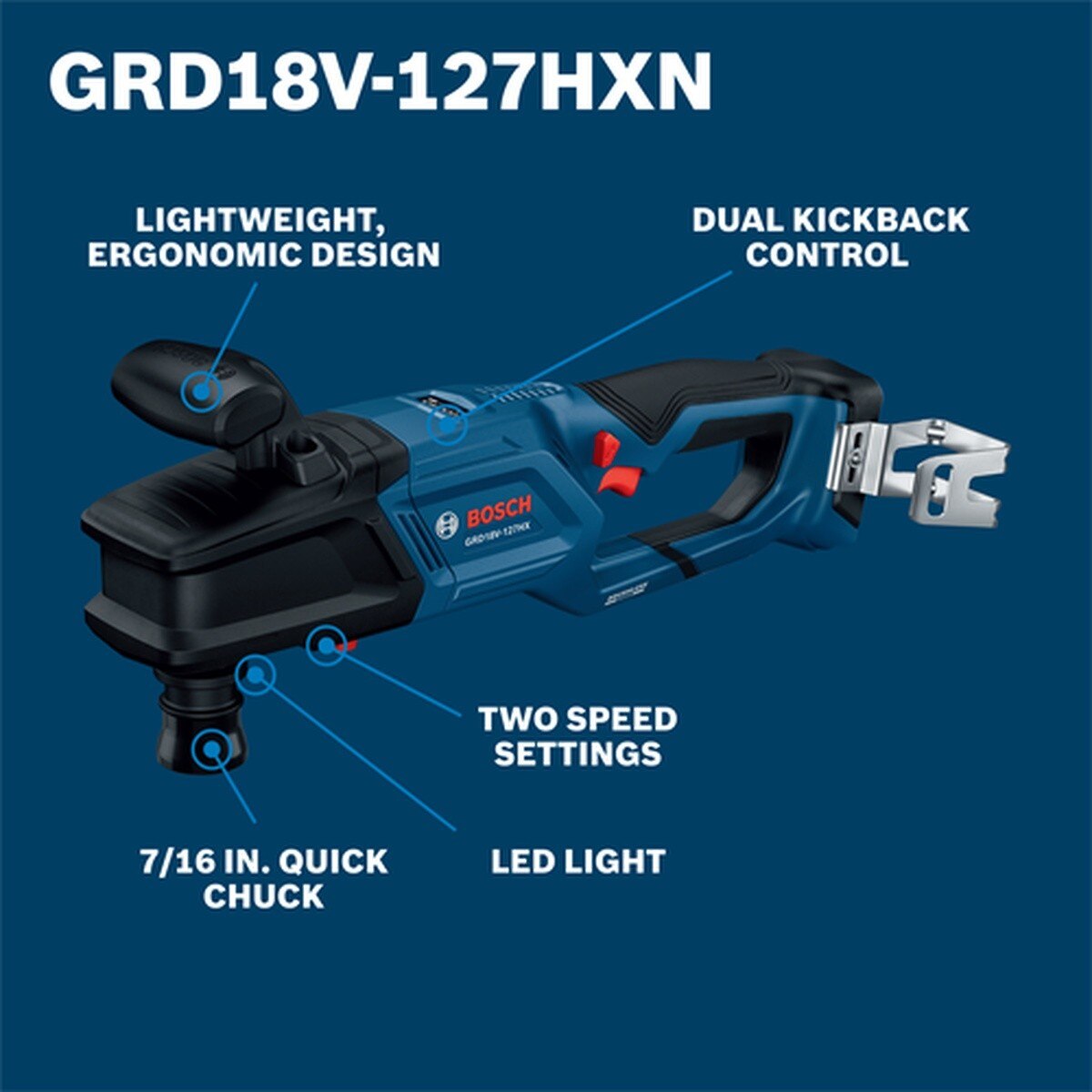 Bosch GRD18V-127HXN 18V High Torque Right Angle Drill 7/16" (Bare Tool) - 2