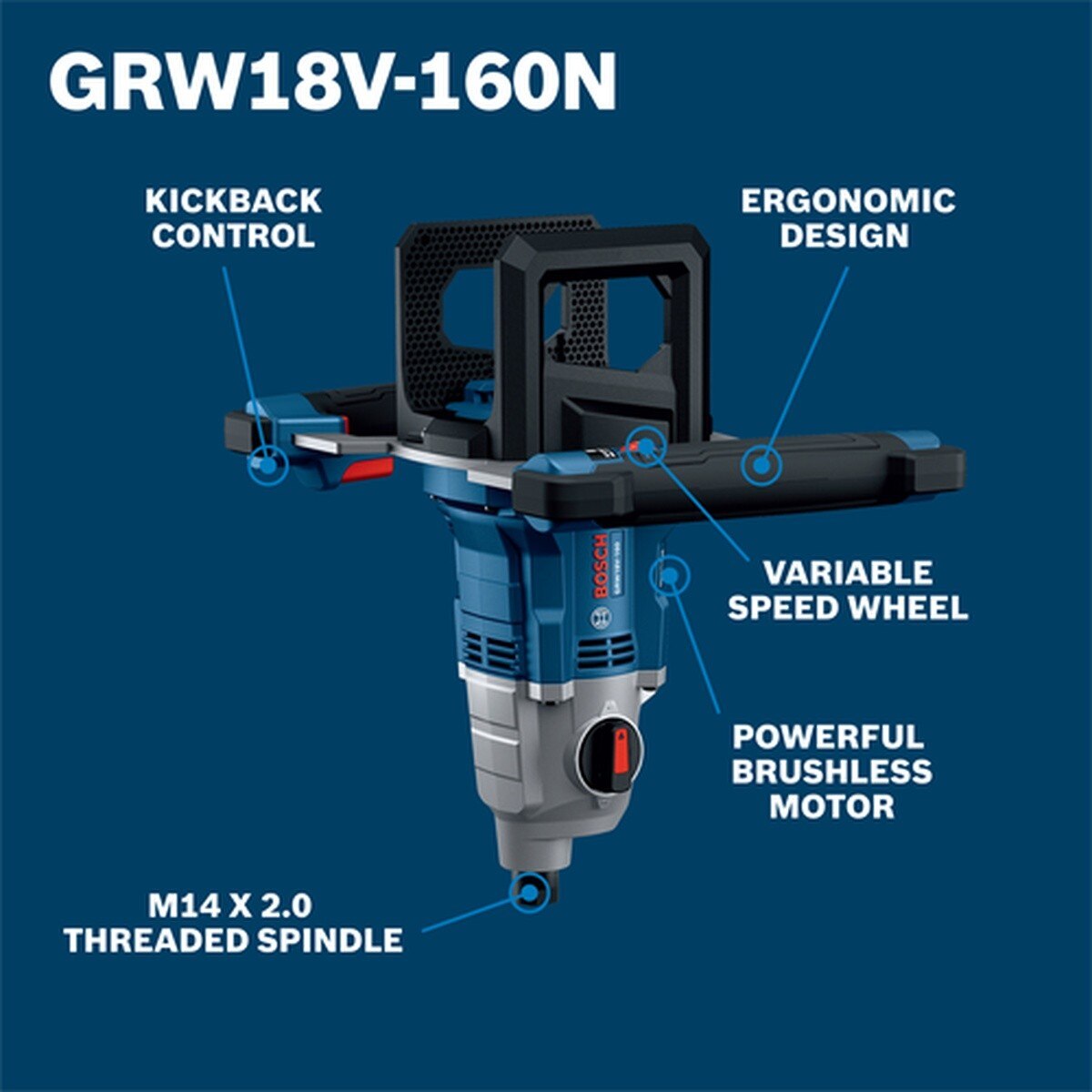 Bosch GRW18V-160N 18V Brushless High Torque Cordless Mixer Bare Tool - 2