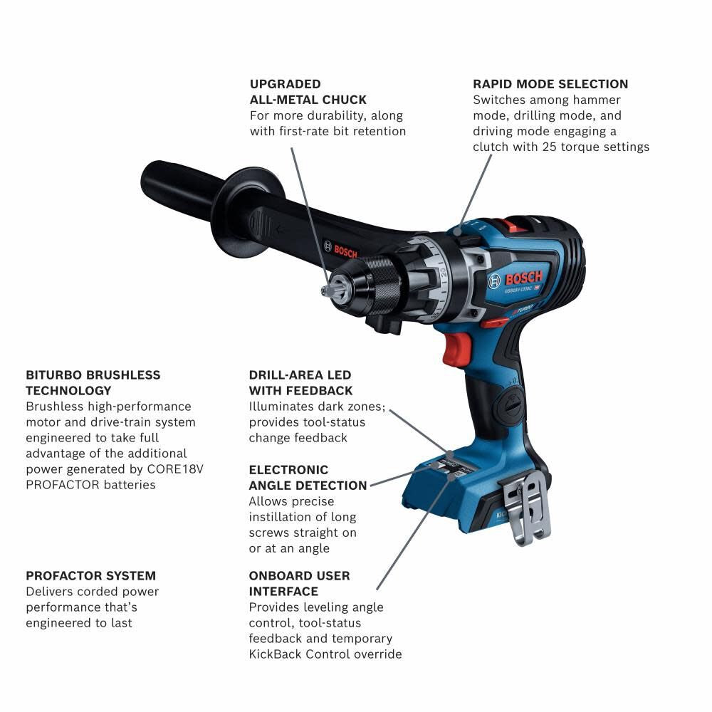 Bosch GSB18V-1330CN PROFACTOR 18V Connected-Ready 1/2 In. Hammer Drill/Driver (Bare Tool) - 2