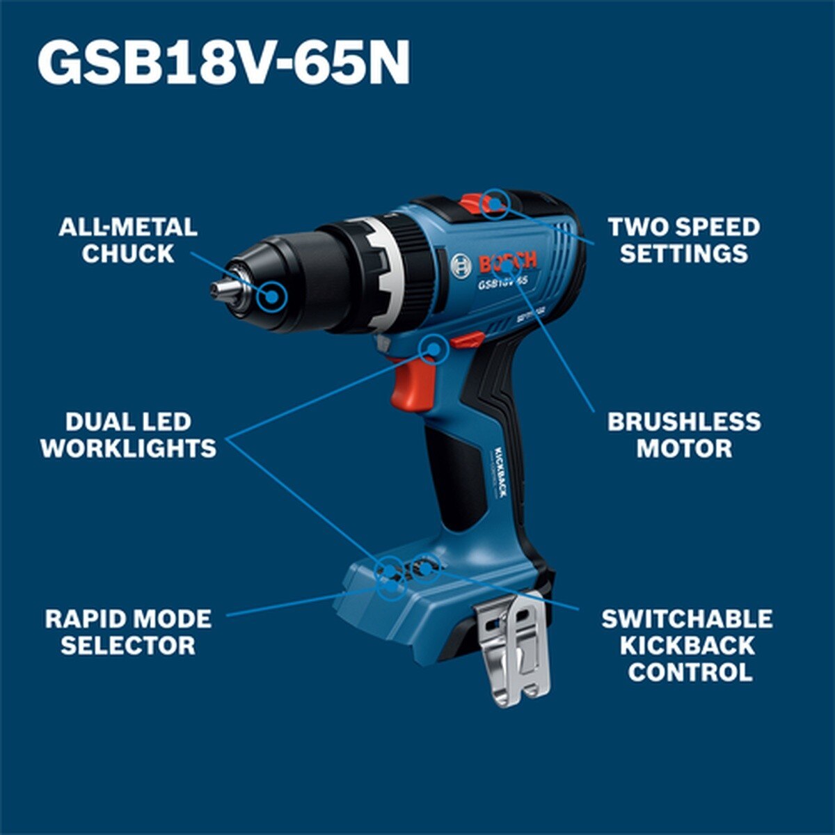 Bosch GSB18V-65N 18V Brushless 1/2" Hammer Drill/Driver (Bare Tool) - 2