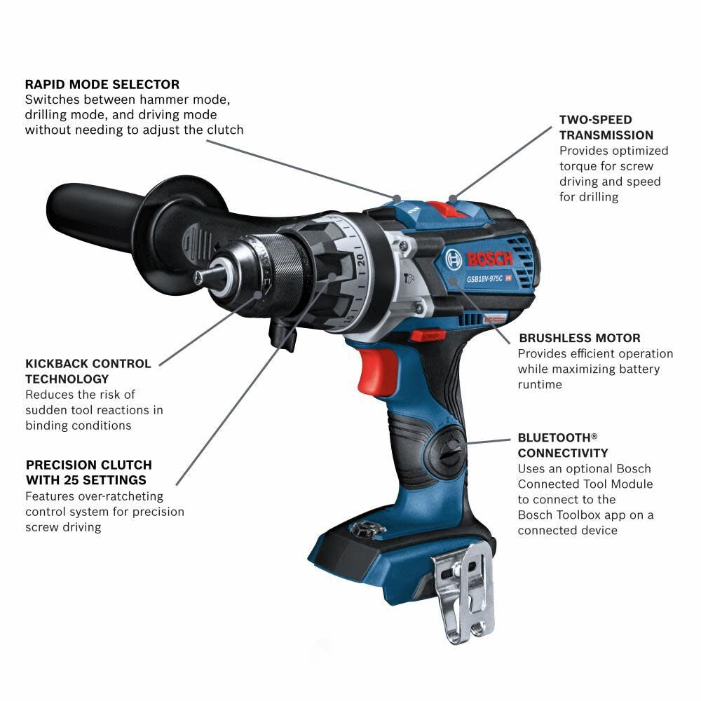 Bosch GSB18V-975CN 18V Brushless Connected-Ready 1/2 In. Hammer Drill/Driver (Bare Tool) - 2