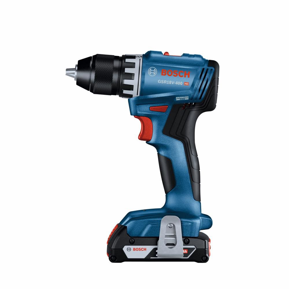 Bosch GSR18V-400B22 18V Compact Brushless 1/2" Drill/Driver Kit with (2) 2.0 Ah SlimPack Batteries - 6