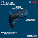 Bosch GSS12V-32N 12V Compact Cordless Brushless 1-1/4" Orbital Sander Bare Tool - 3