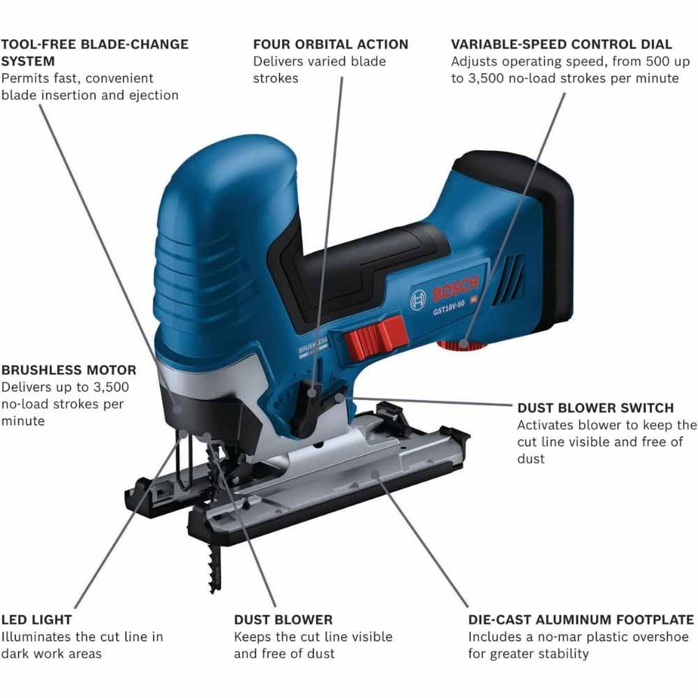 Bosch GST18V-50BN 18V Brushless Barrel-Grip Jig Saw (Bare Tool) - 2
