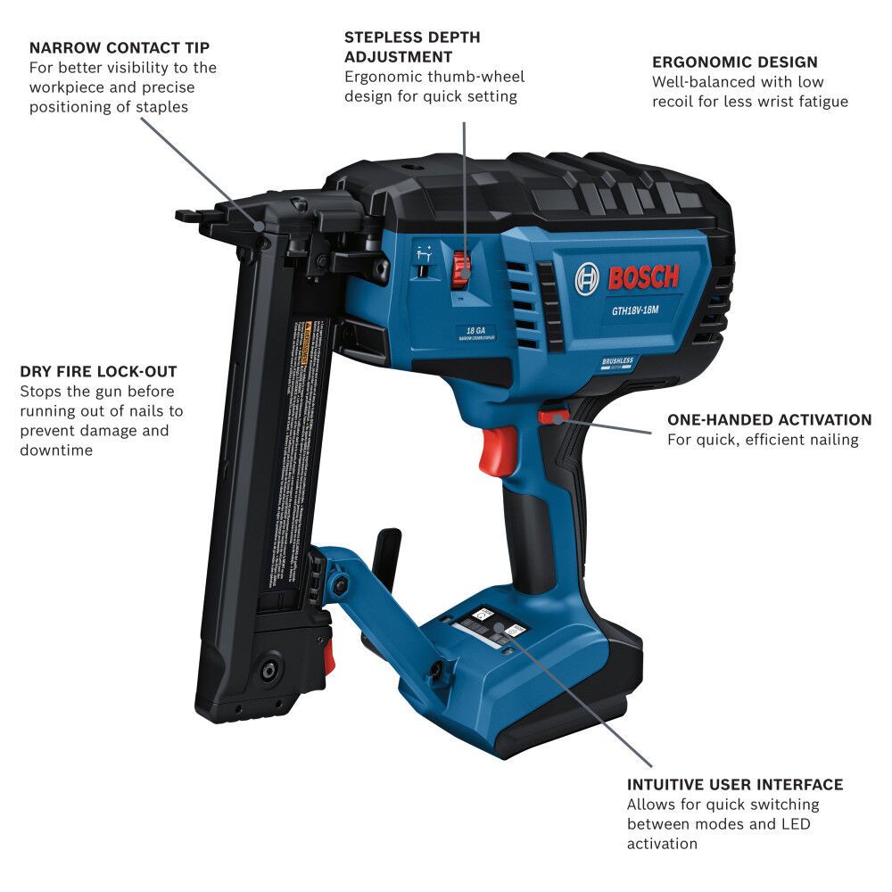 Bosch GTH18V-18MN 18V Brushless 18-Gauge Narrow Crown Stapler (Bare Tool) - 2