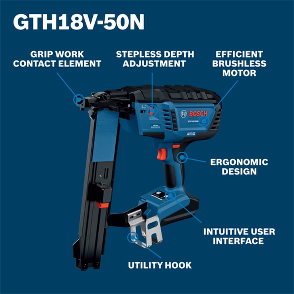 Bosch GTH18V-50MN 18V Brushless 16-Gauge 7-16" Medium Crown Stapler - 2