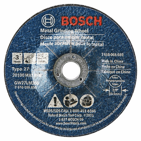 Bosch GW27LM300 3" x 1/8" Type 27 30 Grit Metal Grinding Abrasive Wheel with 3/8" Arbor