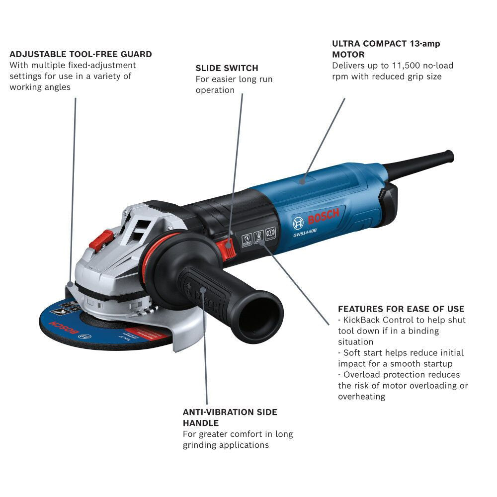 Bosch GWS14-50B 5" Angle Grinder with Brake - 2