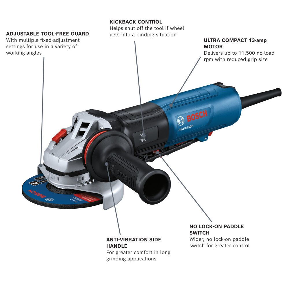 Bosch GWS14-50P 5" Angle Grinder with Lock-On Paddle Switch - 2