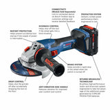 Bosch GWS18V-13CB14 PROFACTOR 18V Connected-Ready 5 – 6 In. Angle Grinder Kit with (1) CORE18V 8 Ah High Power Battery - 2