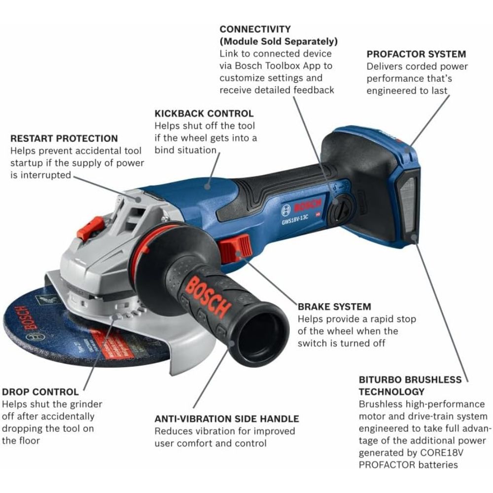 Bosch GWS18V-13CN 18V PROFACTOR 5" - 6" Connected Ready Angle Grinder (Bare Tool) - 2