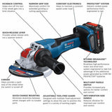 Bosch GWX18V-13CB14 PROFACTOR 18V X-LOCK Connected-Ready 5 – 6 In. Angle Grinder Kit with (1) CORE18V 8 Ah High Power Battery - 2