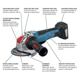 Bosch GWX18V-50PCN 4-1/2"-5" 18V X-Lock Angle Grinder with No Lock-on Paddle Switch, Bare - 5