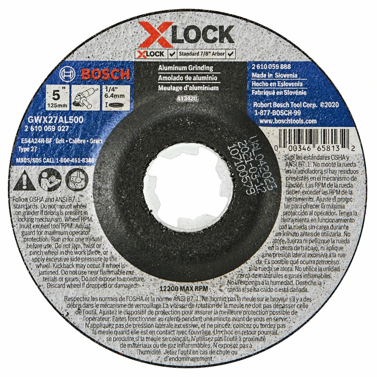 Bosch GWX27AL500 5" x 1/4" X-LOCK Type 27 24 Grit Metal Grinding Abrasive Wheel