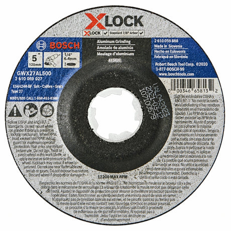 Bosch GWX27AL500 5" x 1/4" X-LOCK Type 27 24 Grit Metal Grinding Abrasive Wheel
