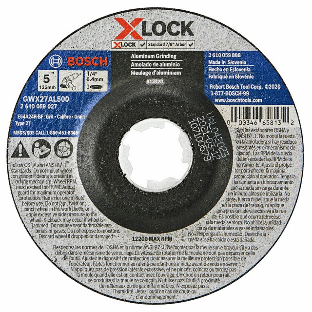 Bosch GWX27AL500 5" x 1/4" X-LOCK Type 27 24 Grit Metal Grinding Abrasive Wheel
