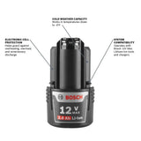 Bosch GXS12V-01N12 12V Max Lithium-Ion Battery and Charger Starter Kit (1 Battery, 1 Charger) - 2