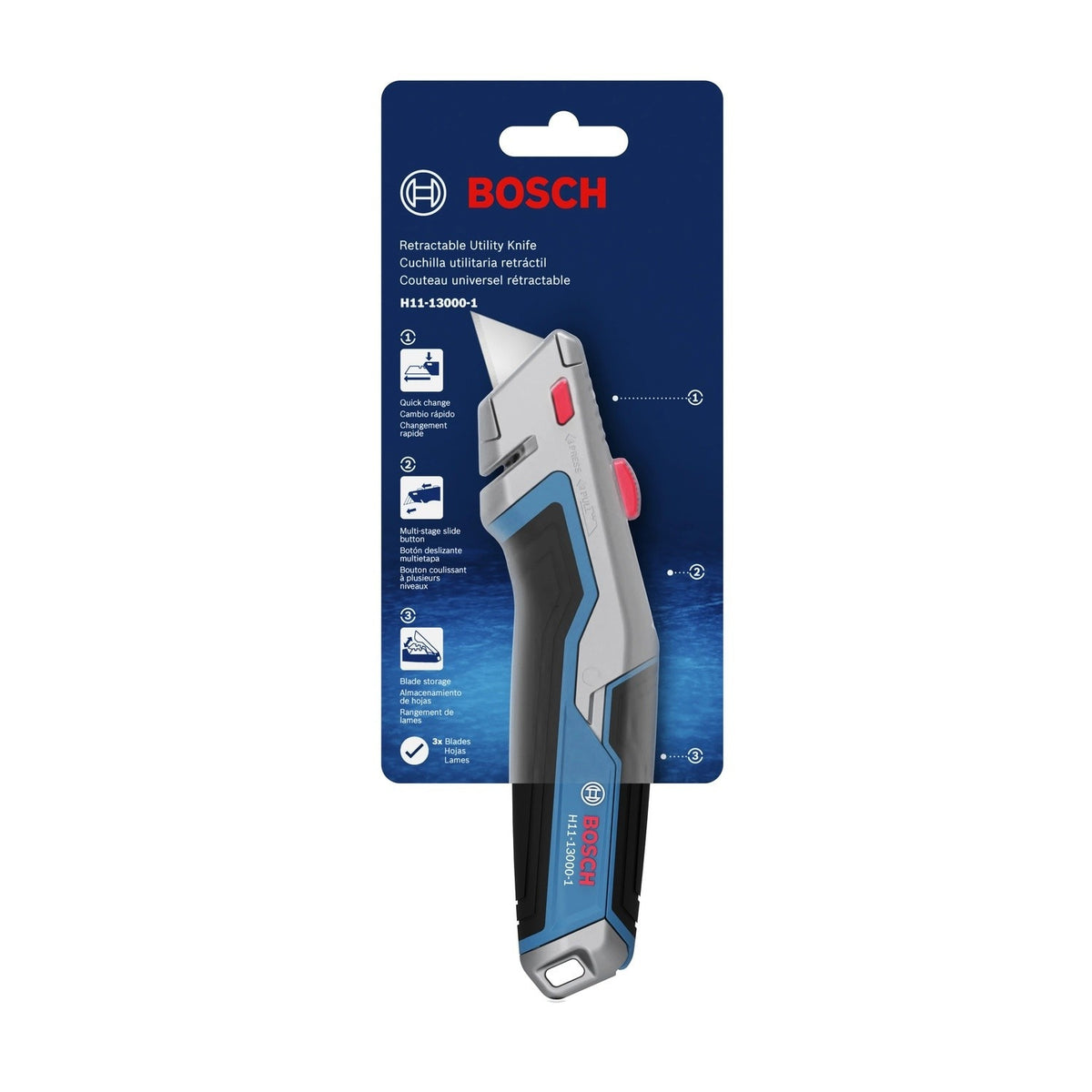 Bosch H11-13000-1 Retractable Utility Knife with Tool Free Blade Change (3 Utility Blades) - 2
