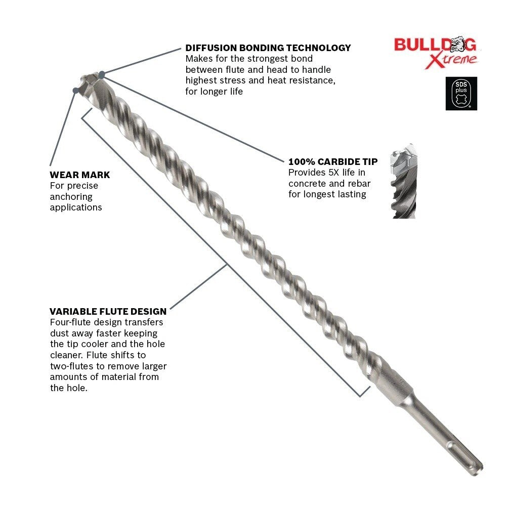 Bosch HCFC2061 3/8" x 4" x 6" SDS-plus Bulldog Xtreme Carbide Rotary Hammer Drill Bit - 2
