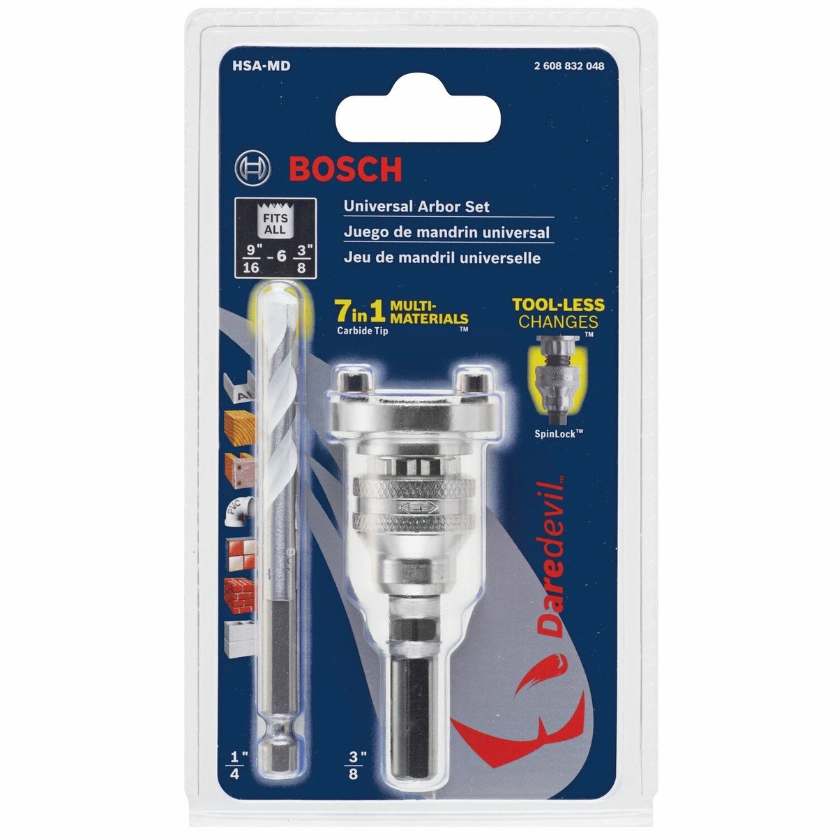 Bosch HSA-MD 3/8" SpinLOCK Universal Arbor Set with Daredevil Multipurpose Pilot Bit - 2