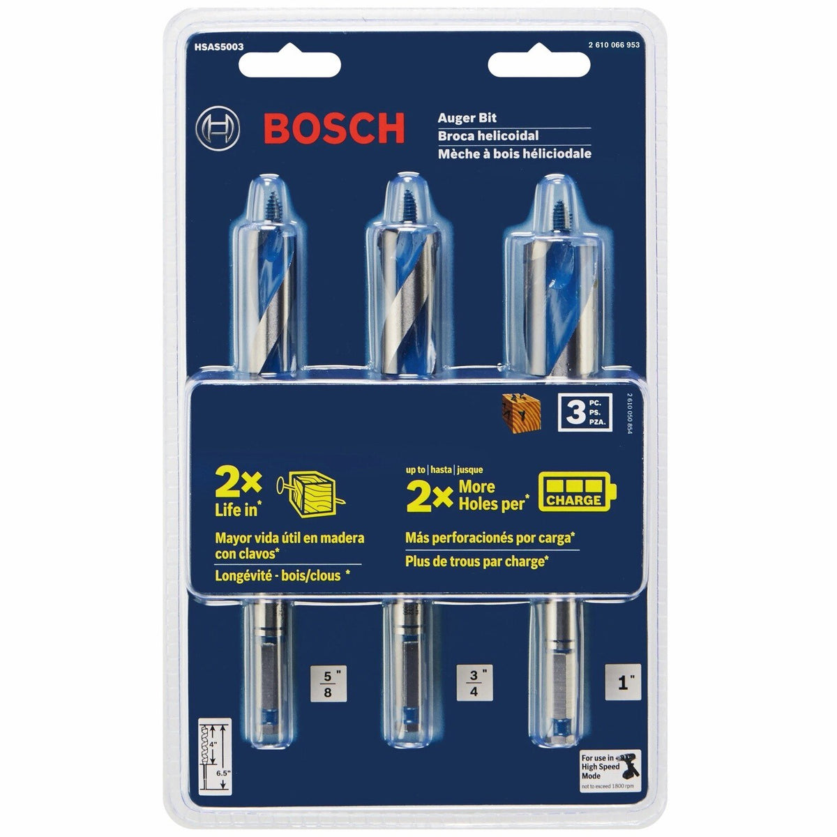 Bosch HSAS5003 6-1/2" High-Speed Auger Bit Set for Cordless Drills (3 Pack) - 3