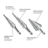 Bosch IMSDC003 High Speed Steel Impact Tough Turbo Step Drill Bit Set (3 Pack) - 2